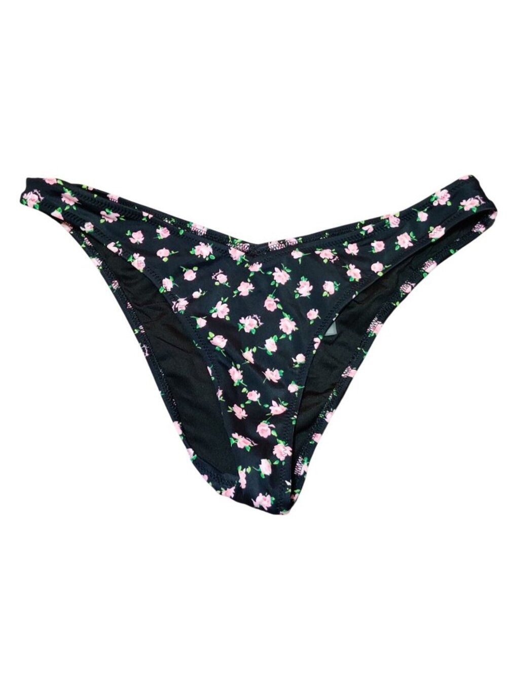 PINK Swim Bottom M Black Pink Rose Floral Cheeky Bikini Low Rise Romantic